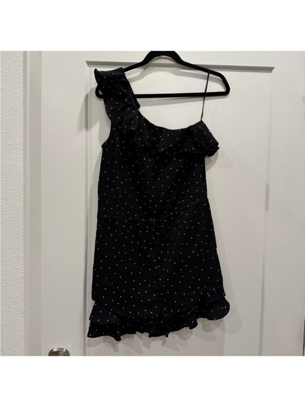 NWT Anthropologie after market Black Polka Dot Ruffle Romper shorts